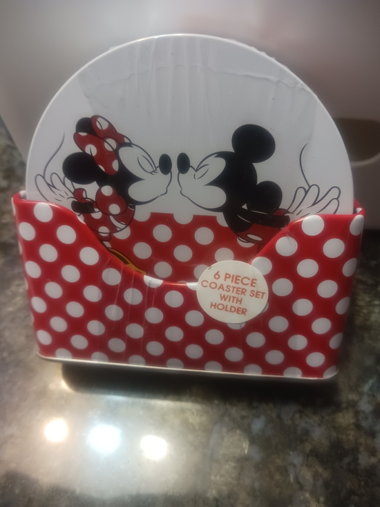 Disney Other - Disney Mickey & Friends Polka Dot Coaster Set - Red and White